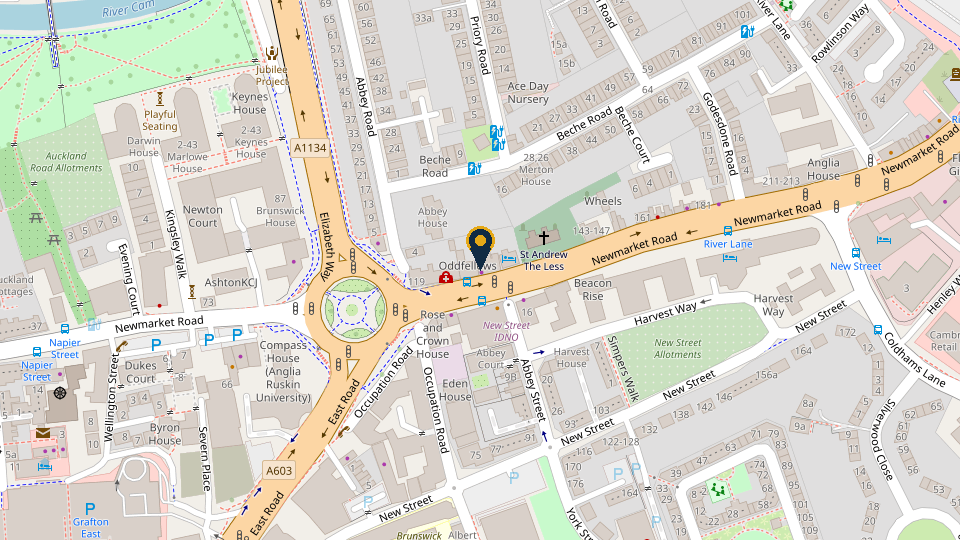 Street map with Oddfellows Hall marked